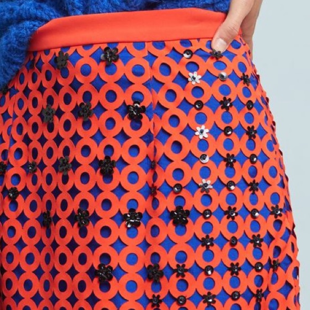 Anthropologie Red and Blue Laser-Cut Midi Skirt - Picture 5 of 5